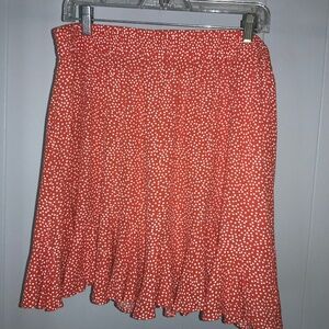 Loft Orange polka dot godet ruffle mini skirt Sz XL elastic pull on waistband